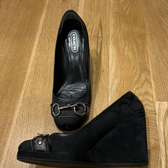 Coach Kerryann Signature Black Jacquard Black Wedge Heels. - Picture 2 of 10